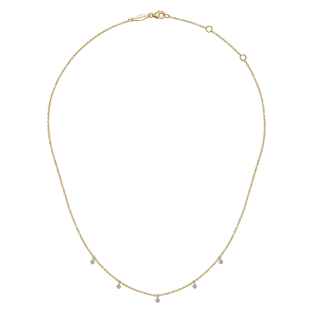 Gabriel & Co. NK6469M45JJ 14K Yellow White Gold Chain Necklace with Bezel Set Diamond Drops