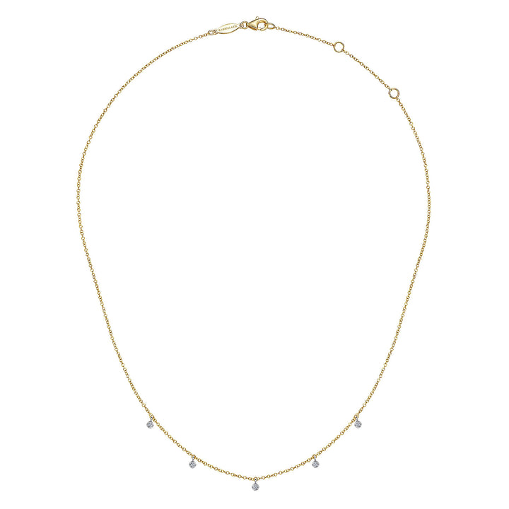 Gabriel & Co. NK6469M45JJ 14K Yellow White Gold Chain Necklace with Bezel Set Diamond Drops