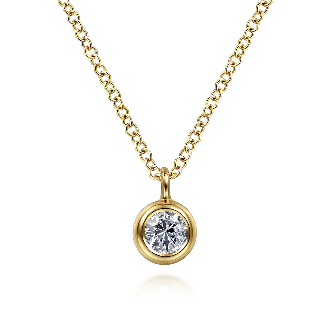 Gabriel & Co. NK6472Y4JWS 14K Yellow Gold Round Bezel Set White Sapphire Pendant Necklace
