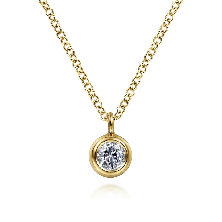Gabriel & Co. NK6472Y4JWS 14K Yellow Gold Round Bezel Set White Sapphire Pendant Necklace