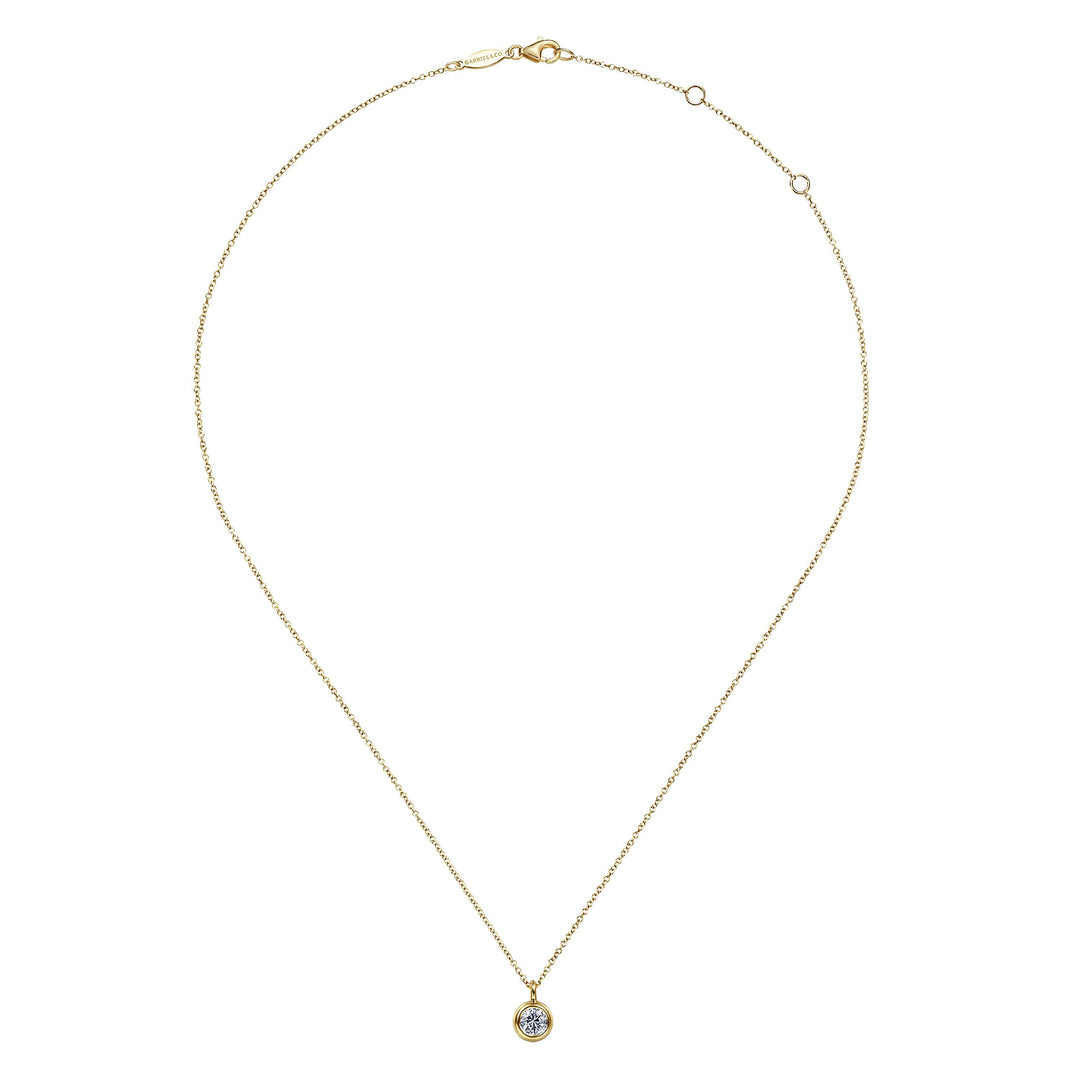 Gabriel & Co. NK6472Y4JWS 14K Yellow Gold Round Bezel Set White Sapphire Pendant Necklace