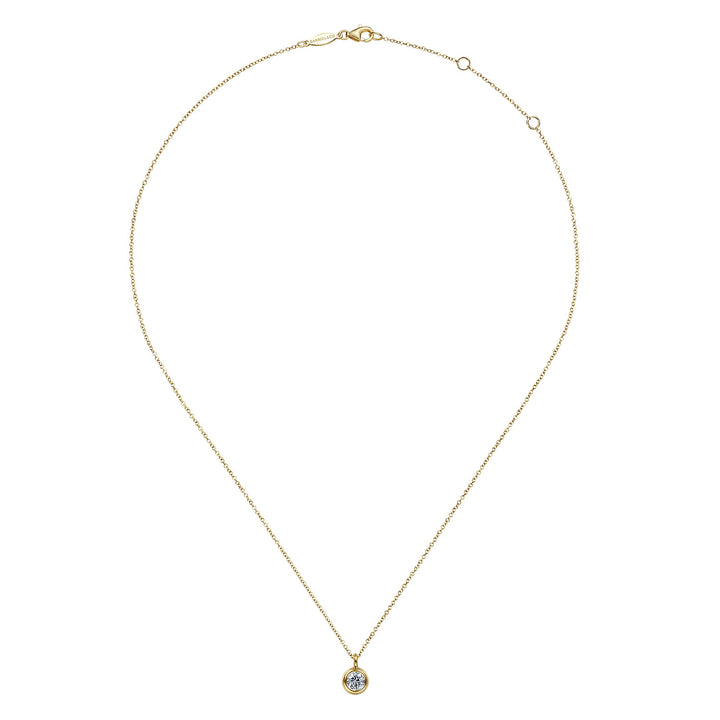 Gabriel & Co. NK6472Y4JWS 14K Yellow Gold Round Bezel Set White Sapphire Pendant Necklace