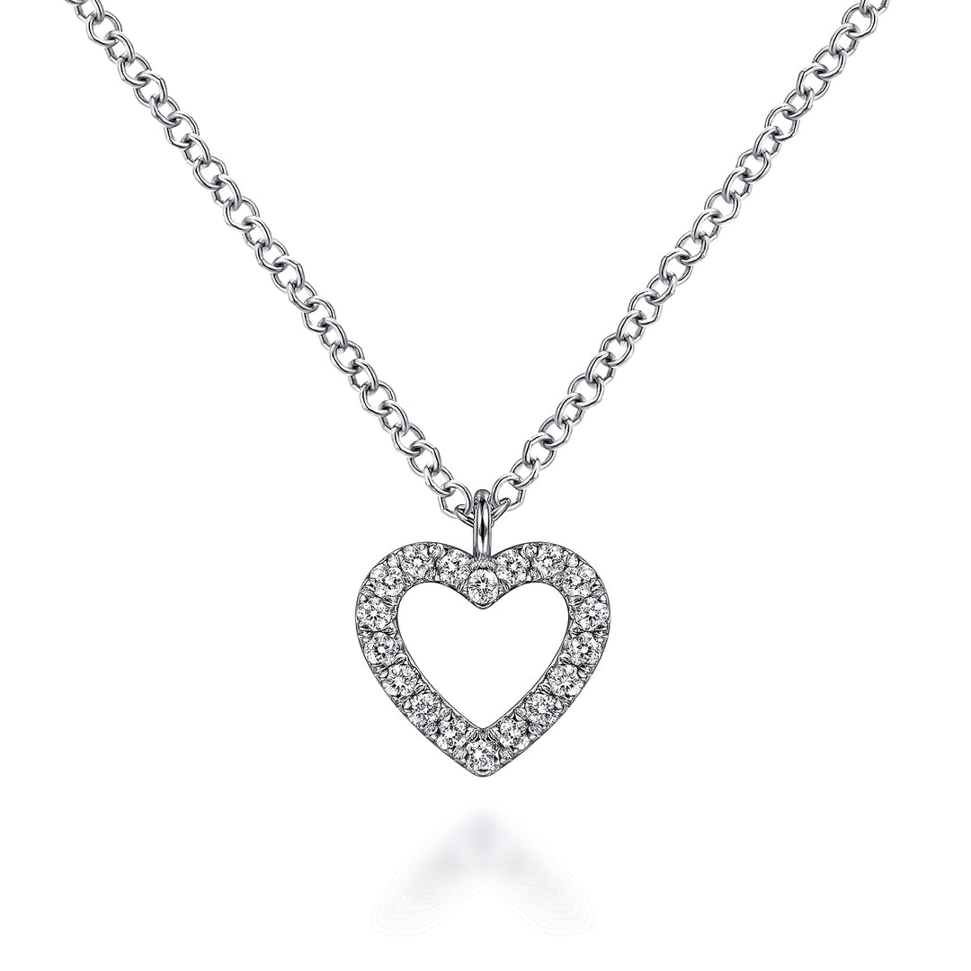 Gabriel & Co. NK6475W45JJ 14K White Gold Open Heart Diamond Pendant Necklace