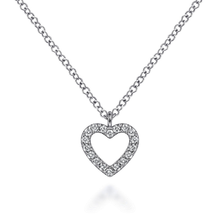 Gabriel & Co. NK6475W45JJ 14K White Gold Open Heart Diamond Pendant Necklace