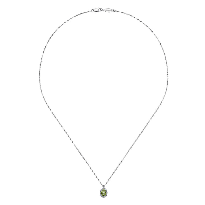 Gabriel & Co. NK647W45PE 18 inch 14K White Gold Peridot and Diamond Halo Drop Necklace