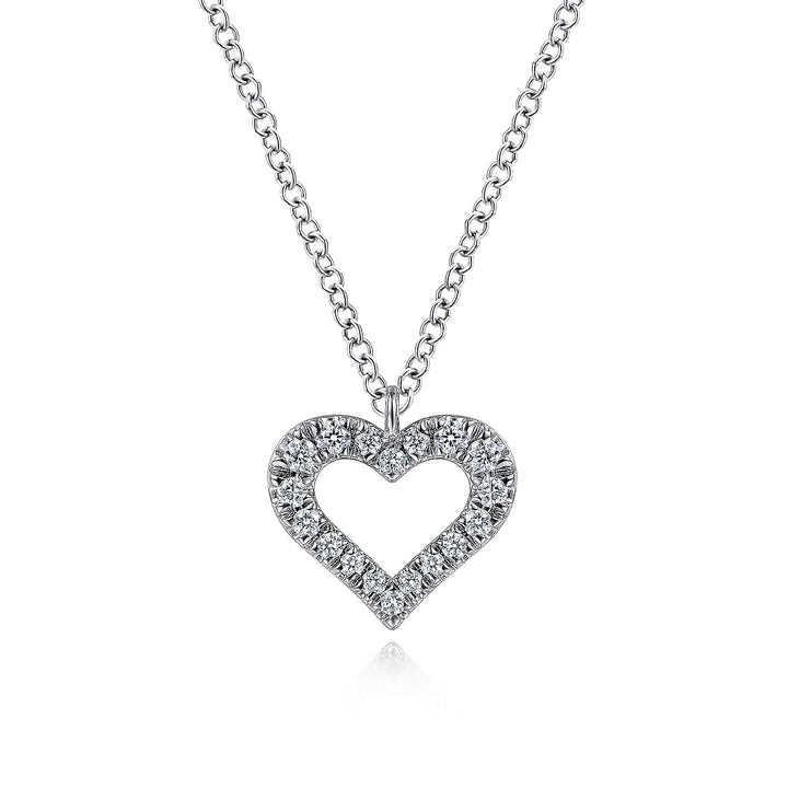 Gabriel & Co. NK6489W45JJ 14K White Gold Diamond Heart Pendant Necklace