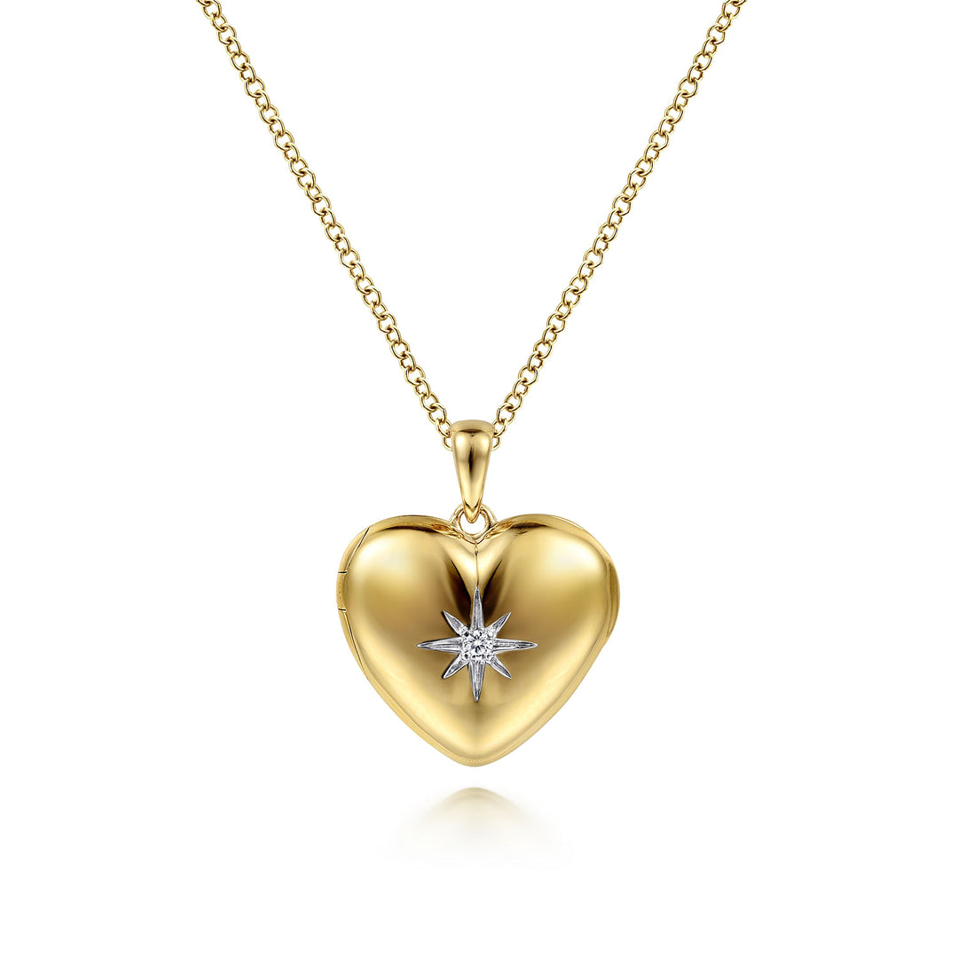 Gabriel & Co. NK6501Y45JJ 14K Yellow Gold Puff Heart Pendant Necklace with Diamond Star