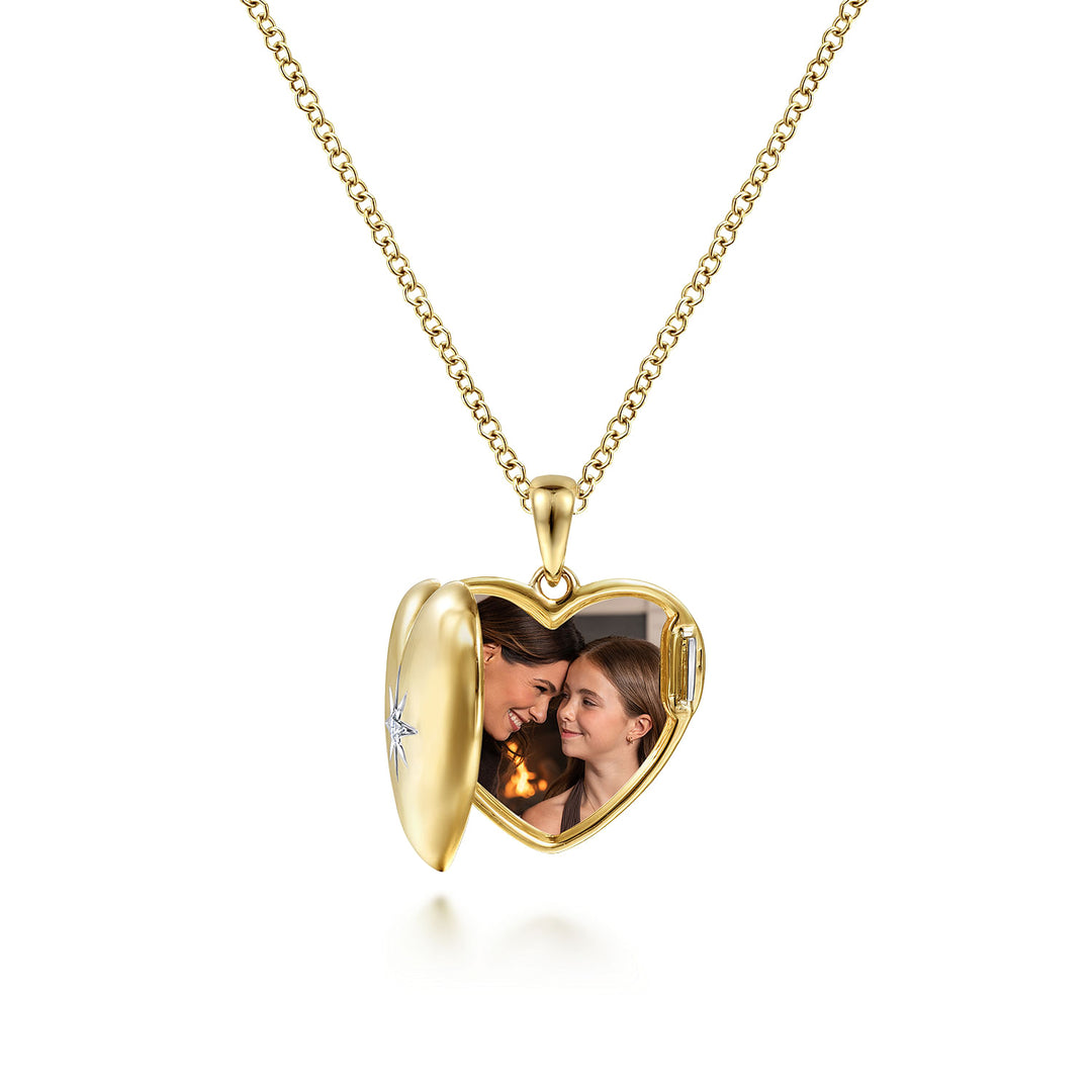 Gabriel & Co. NK6501Y45JJ 14K Yellow Gold Puff Heart Pendant Necklace with Diamond Star