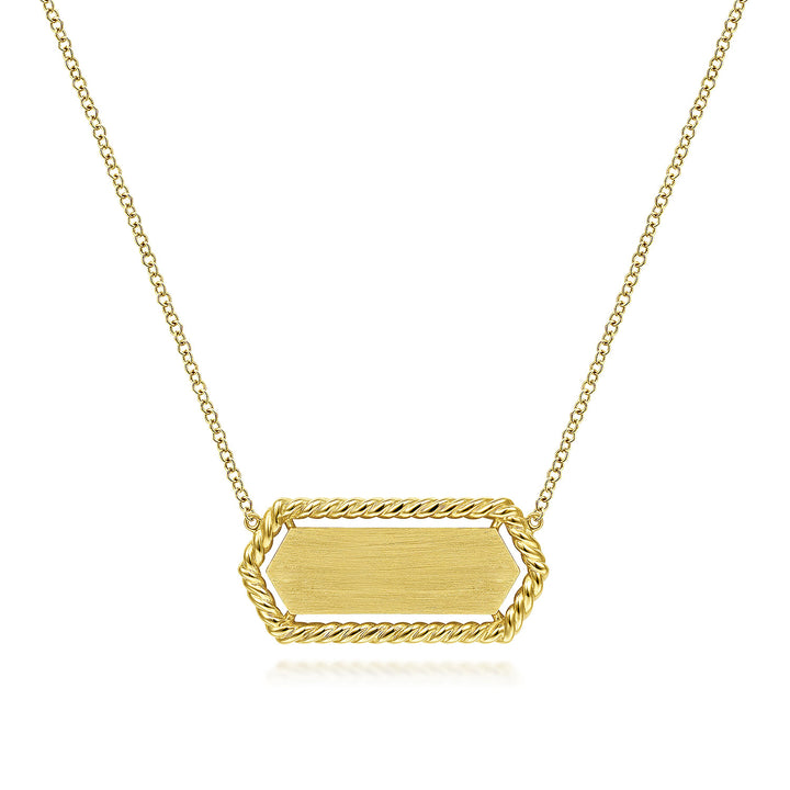 Gabriel & Co. NK6527Y4JJJ 14K Yellow Gold Hexagonal Rectangle ID Necklace with Twisted Rope Frame