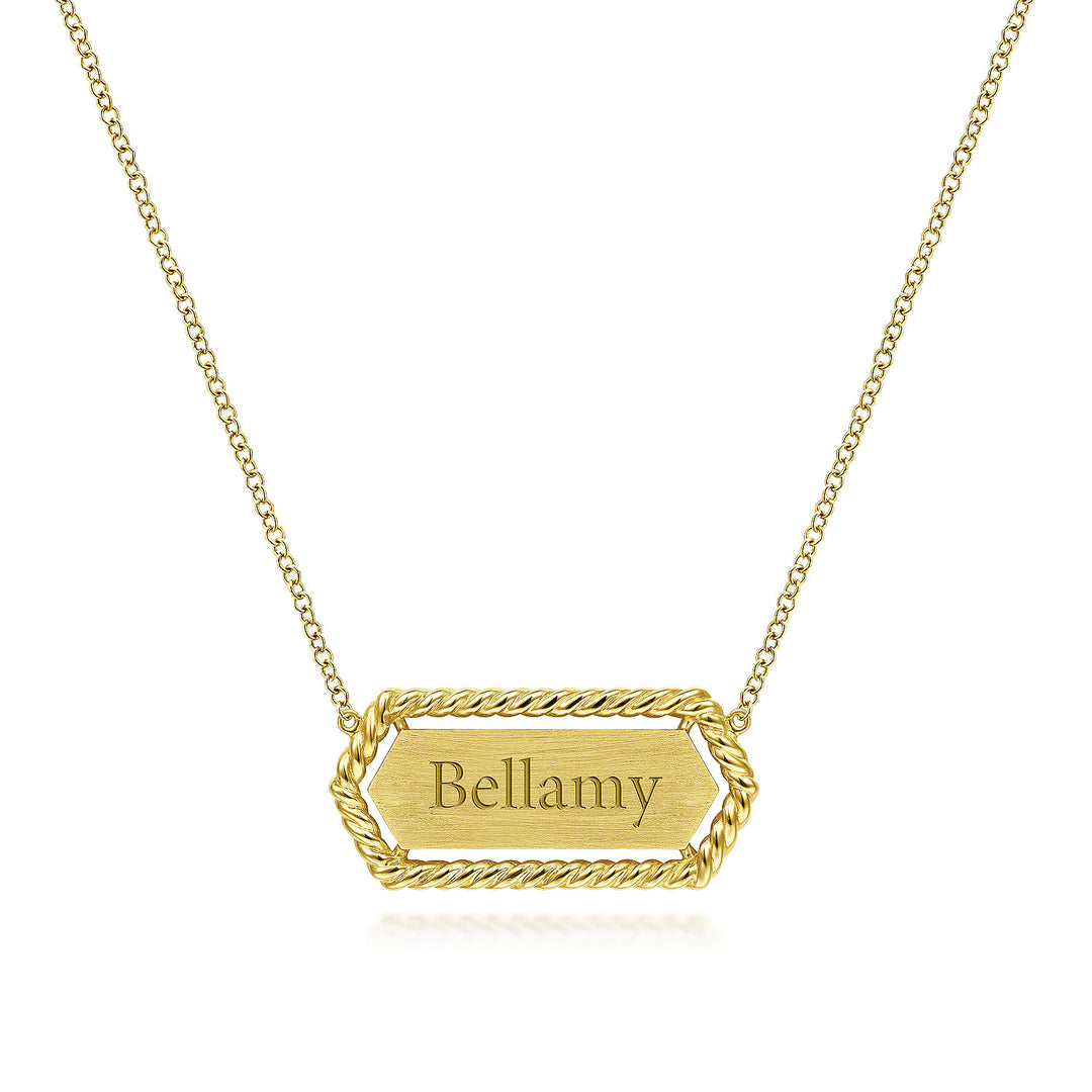 Gabriel & Co. NK6527Y4JJJ 14K Yellow Gold Hexagonal Rectangle ID Necklace with Twisted Rope Frame