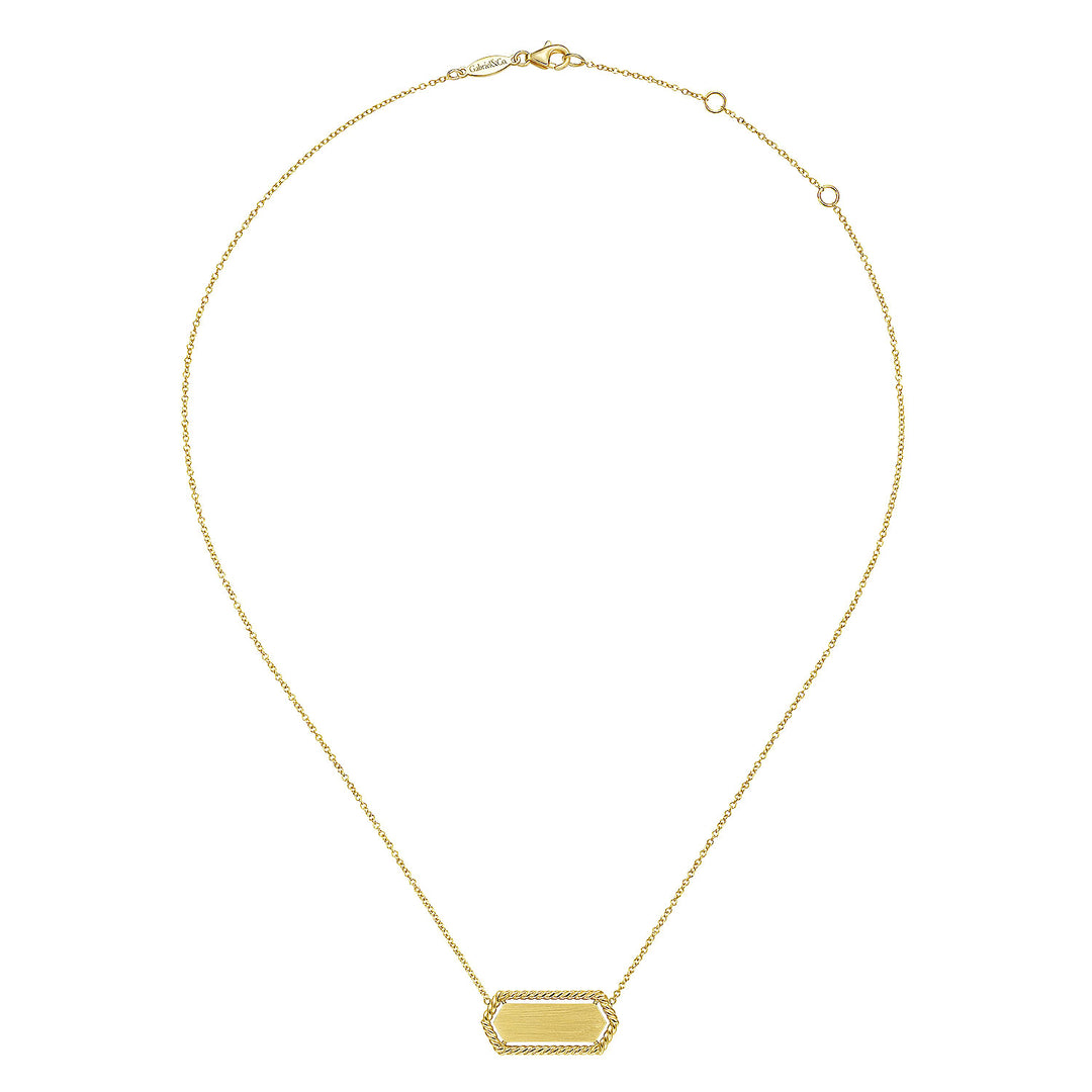 Gabriel & Co. NK6527Y4JJJ 14K Yellow Gold Hexagonal Rectangle ID Necklace with Twisted Rope Frame