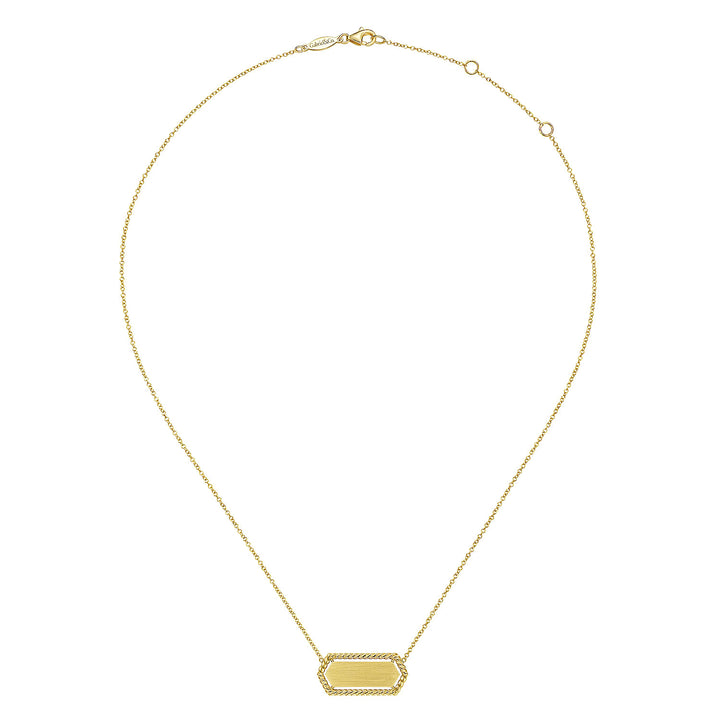 Gabriel & Co. NK6527Y4JJJ 14K Yellow Gold Hexagonal Rectangle ID Necklace with Twisted Rope Frame