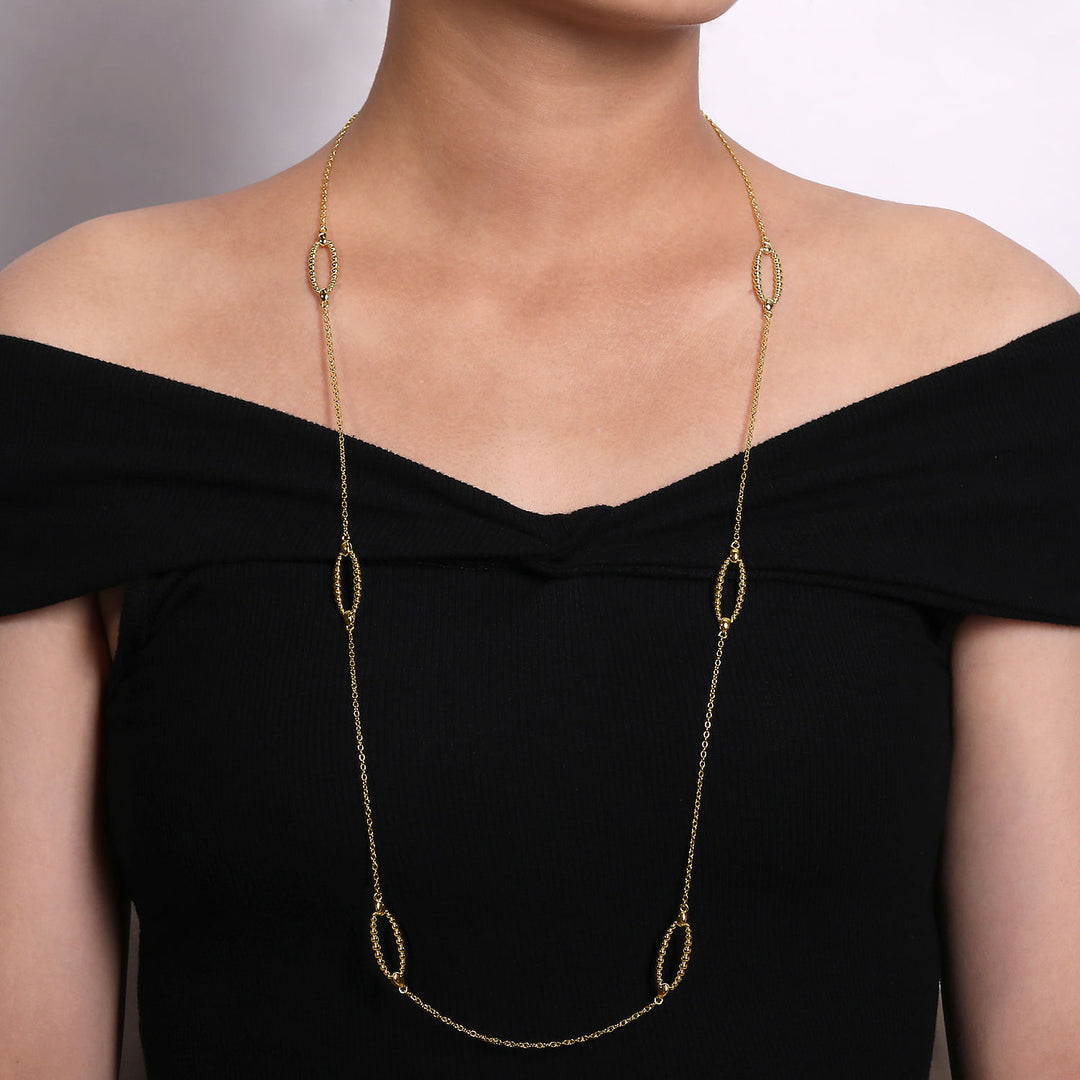 Gabriel & Co. NK6546Y4JJJ 32 inch 14K Yellow Gold Bujukan Bead Oval Station Necklace