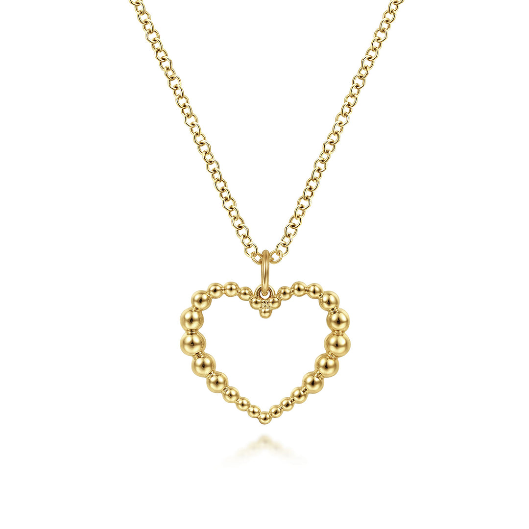 Gabriel & Co. NK6561Y4JJJ 14K Yellow Gold Bujukan Beaded Open Heart Pendant Necklace