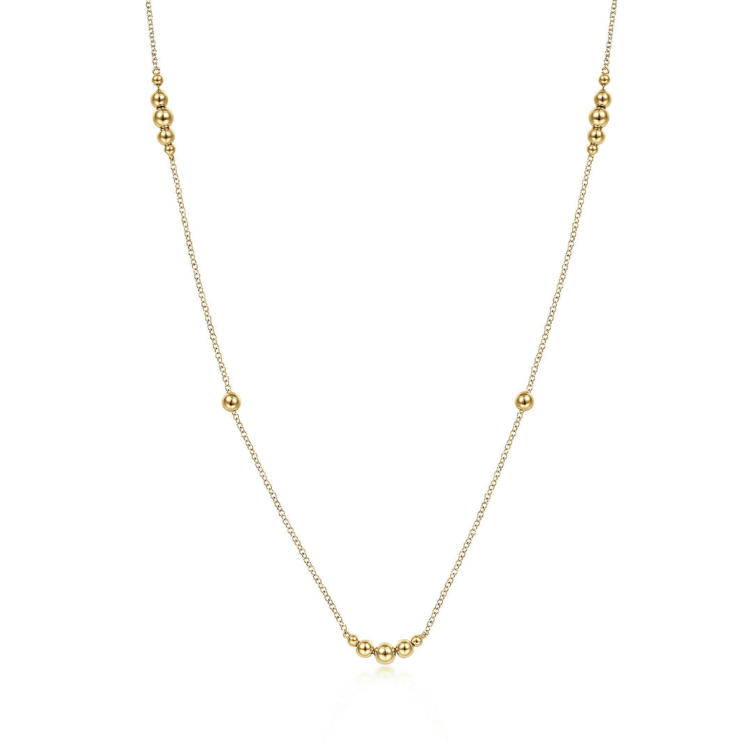 Gabriel & Co. NK6573 28Y4JJJ 28 inch 14K Yellow Gold Graduating Bujukan Bead Station Necklace