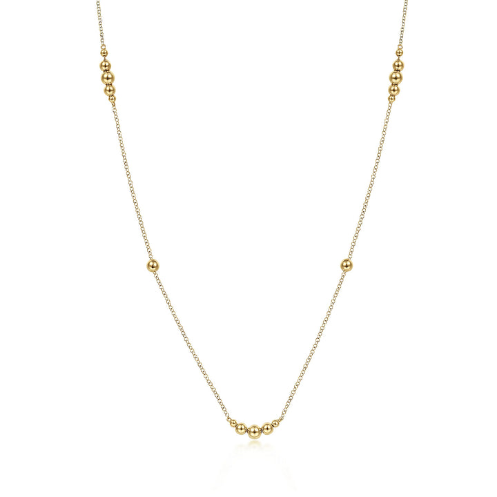 Gabriel & Co. NK6573 28Y4JJJ 28 inch 14K Yellow Gold Graduating Bujukan Bead Station Necklace