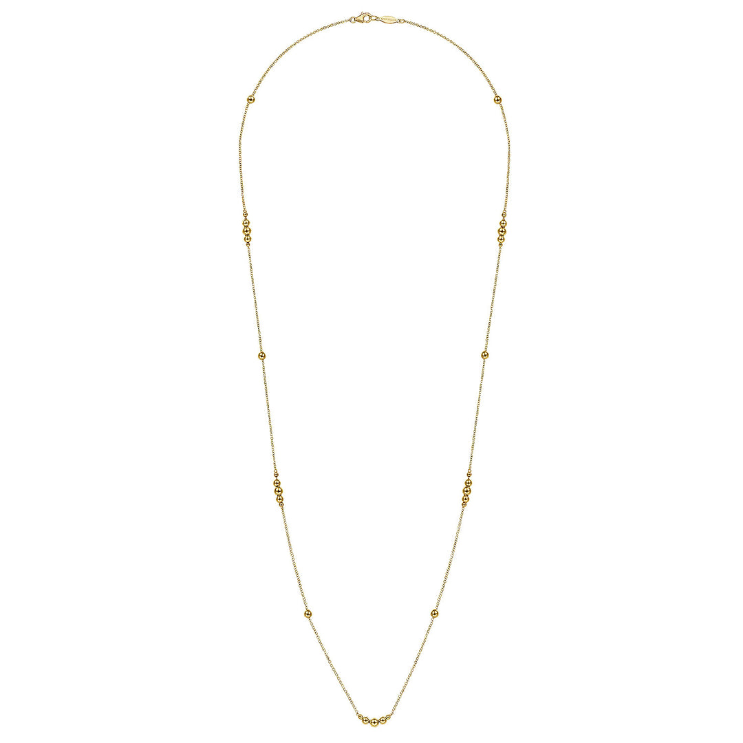 Gabriel & Co. NK6573 28Y4JJJ 28 inch 14K Yellow Gold Graduating Bujukan Bead Station Necklace