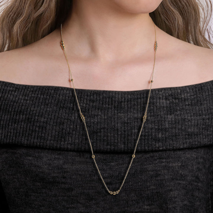 Gabriel & Co. NK6573 28Y4JJJ 28 inch 14K Yellow Gold Graduating Bujukan Bead Station Necklace