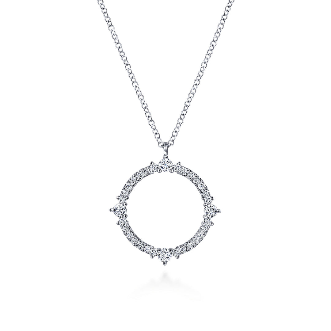Gabriel & Co. NK6590W45JJ 14K White Gold Round Diamond Circle Pendant Necklace