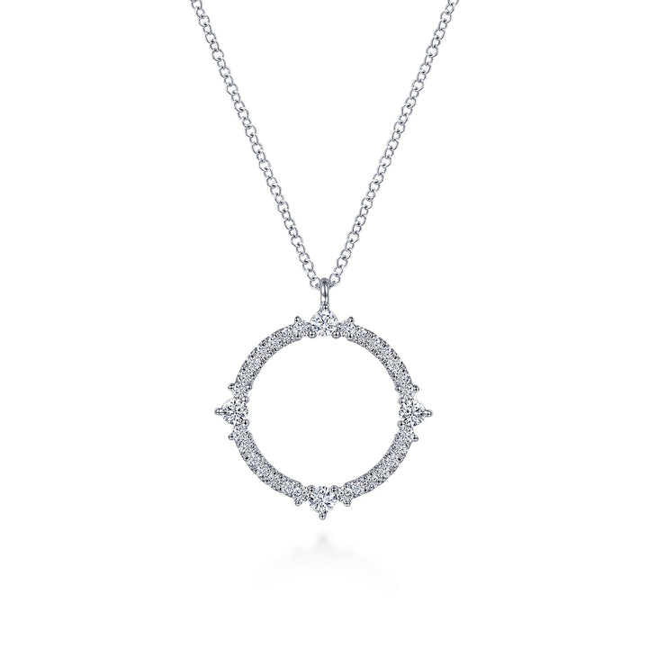 Gabriel & Co. NK6590W45JJ 14K White Gold Round Diamond Circle Pendant Necklace