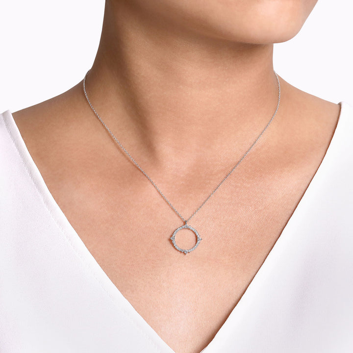 Gabriel & Co. NK6590W45JJ 14K White Gold Round Diamond Circle Pendant Necklace