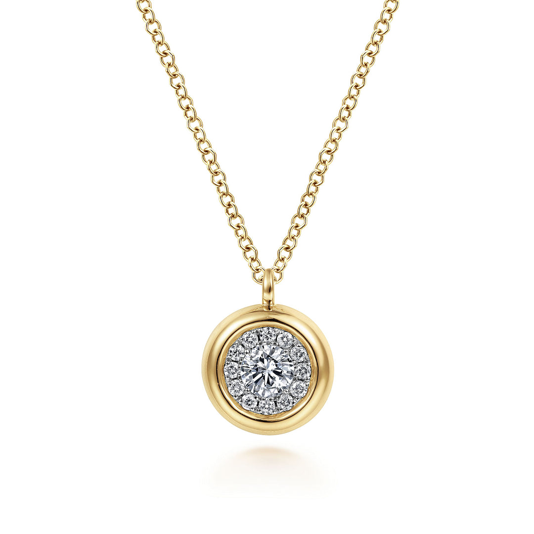 Gabriel & Co. NK6617Y45JJ 14K Yellow Gold Round Diamond Halo Pendant Necklace with Bezel Frame