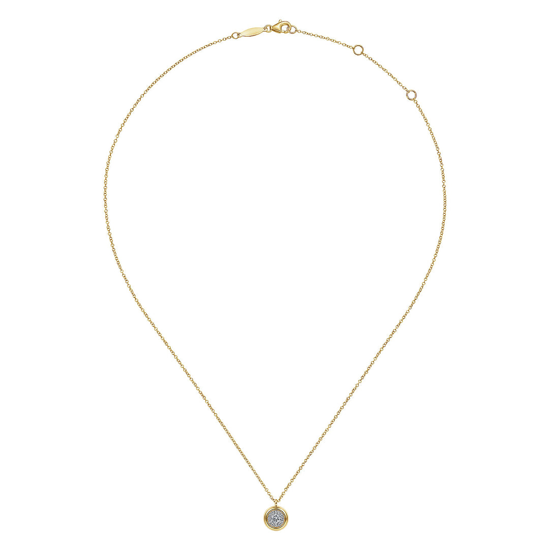 Gabriel & Co. NK6617Y45JJ 14K Yellow Gold Round Diamond Halo Pendant Necklace with Bezel Frame