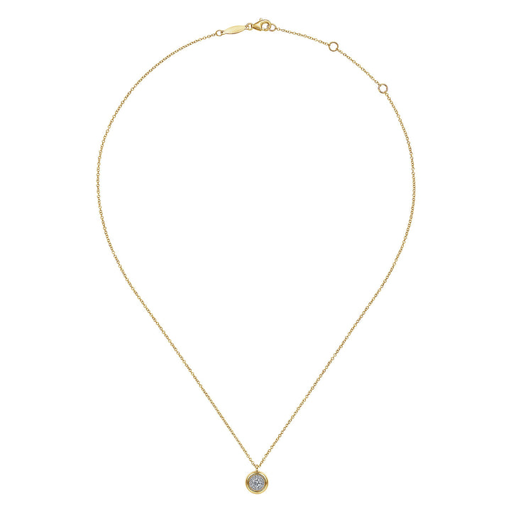 Gabriel & Co. NK6617Y45JJ 14K Yellow Gold Round Diamond Halo Pendant Necklace with Bezel Frame