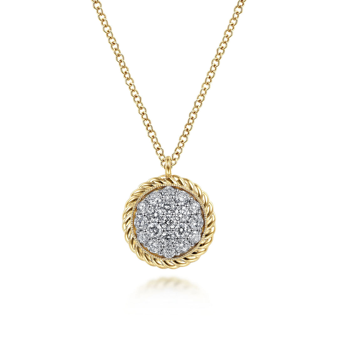 Gabriel & Co. NK6623Y45JJ 14K Yellow Gold Diamond Paveisted Rope Halo Necklace