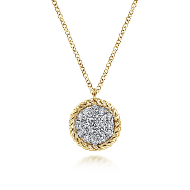 Gabriel & Co. NK6623Y45JJ 14K Yellow Gold Diamond Paveisted Rope Halo Necklace