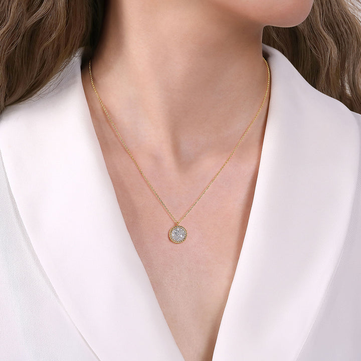 Gabriel & Co. NK6623Y45JJ 14K Yellow Gold Diamond Paveisted Rope Halo Necklace