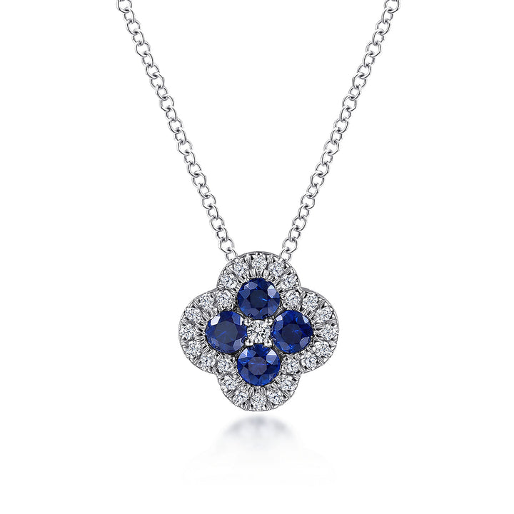 Gabriel & Co. NK6630W45SA 14K White Gold Diamond & Sapphire Pendant Necklace