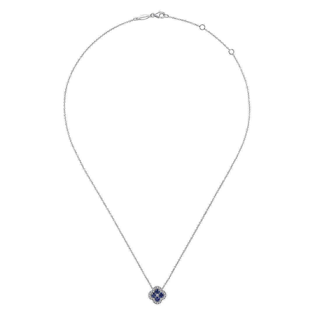 Gabriel & Co. NK6630W45SA 14K White Gold Diamond & Sapphire Pendant Necklace
