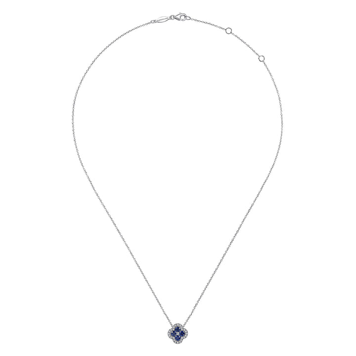 Gabriel & Co. NK6630W45SA 14K White Gold Diamond & Sapphire Pendant Necklace