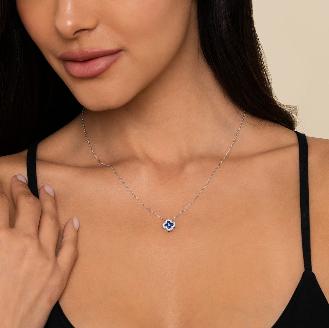 Gabriel & Co. NK6630W45SA 14K White Gold Diamond & Sapphire Pendant Necklace