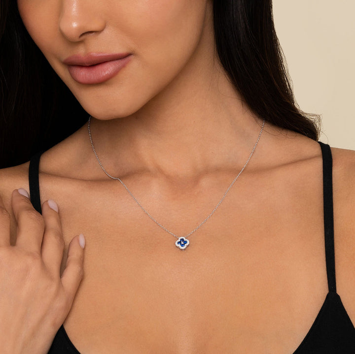 Gabriel & Co. NK6630W45SA 14K White Gold Diamond & Sapphire Pendant Necklace