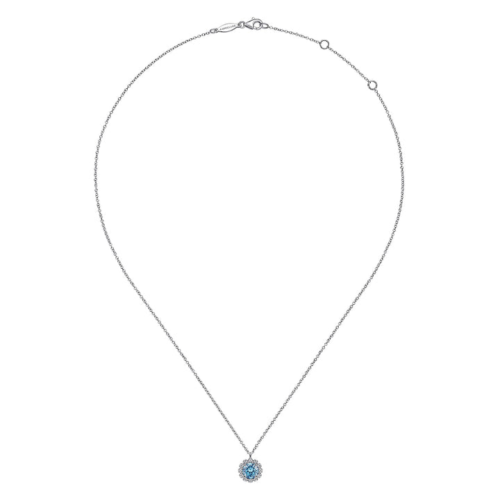 Gabriel & Co. NK6631W45BT 14K White Gold Round Blue Topaz and Diamond Halo Pendant Necklace