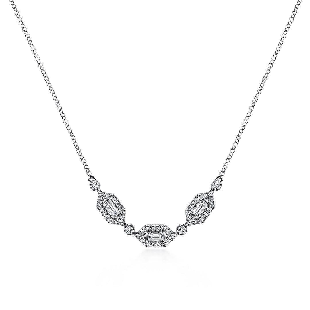 Gabriel & Co. NK6646W44JJ 14K White Gold Baguette and Round Hexagonal Station Diamond Necklace