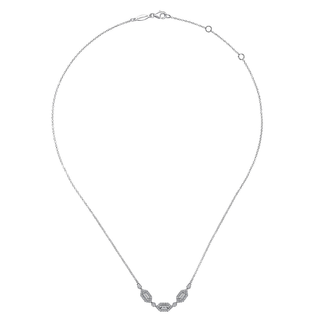 Gabriel & Co. NK6646W44JJ 14K White Gold Baguette and Round Hexagonal Station Diamond Necklace