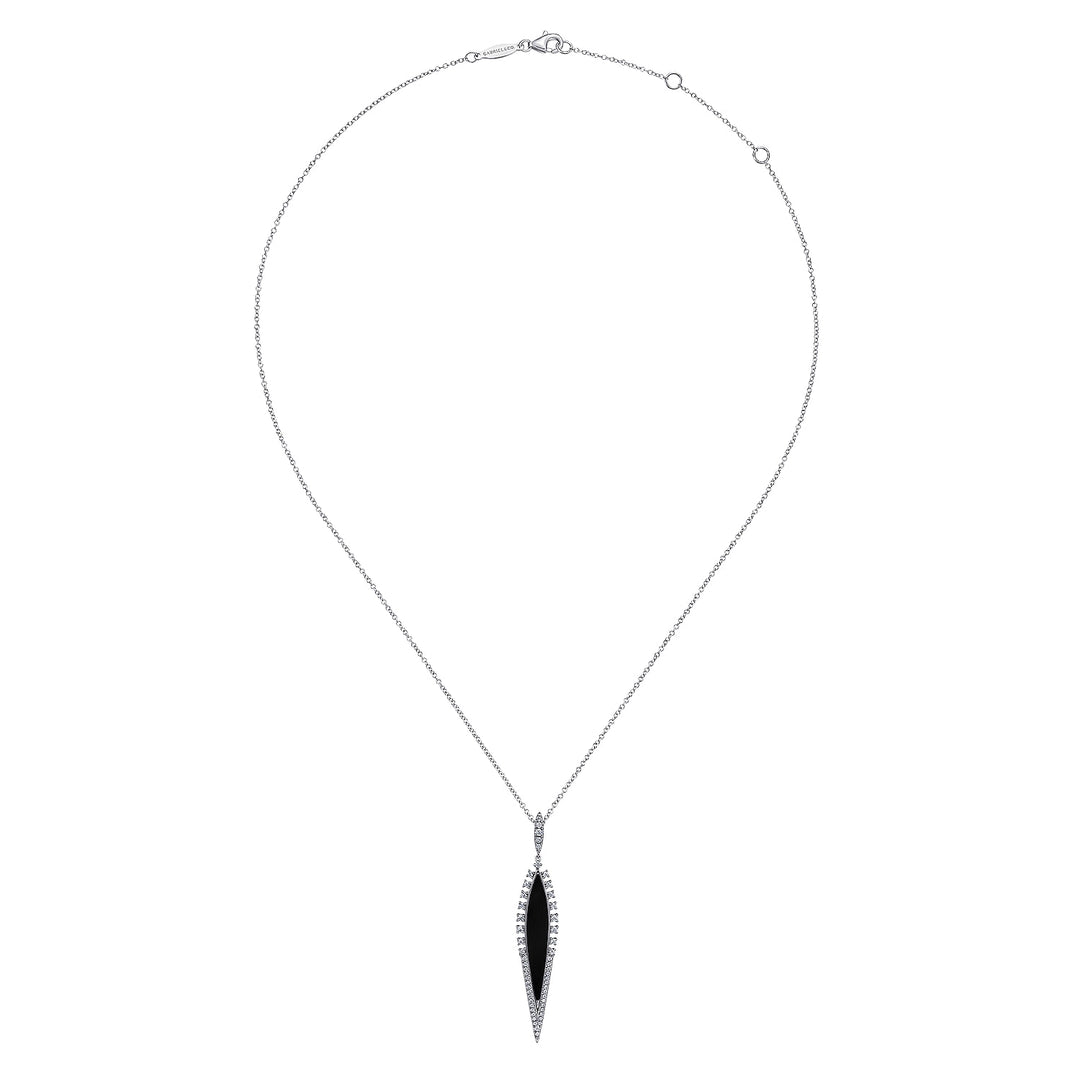 Gabriel & Co. NK6651W45OX 14K White Gold Diamond and Onyx Pendant Necklace