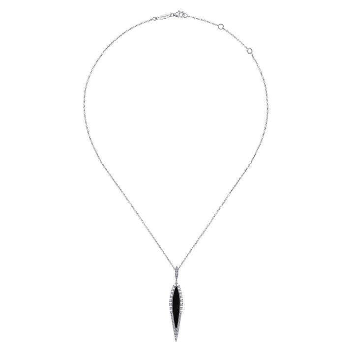 Gabriel & Co. NK6651W45OX 14K White Gold Diamond and Onyx Pendant Necklace