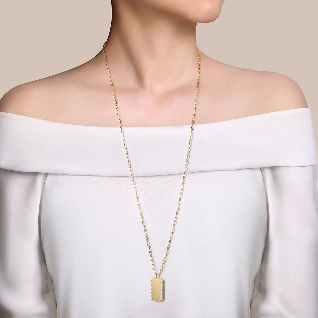 Gabriel & Co. NK6844 32Y4JJJ 32 inch 14K Yellow Gold ID Pendant Hollow Chain Necklace