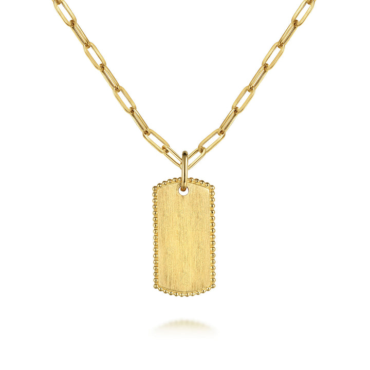 Gabriel & Co. NK6845 18Y4JJJ 18 Inch 14K Yellow Gold Dog Tag Pendant Hollow Chain Necklace