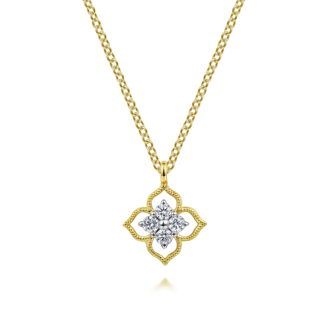Gabriel & Co. NK6868Y45JJ 14K Yellow Gold Floral Diamond  Pendant Necklace