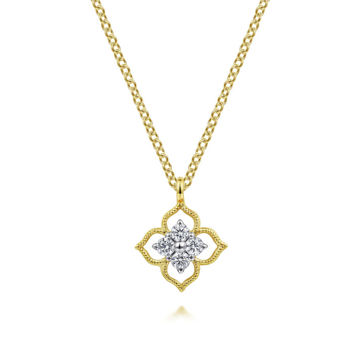 Gabriel & Co. NK6868Y45JJ 14K Yellow Gold Floral Diamond  Pendant Necklace