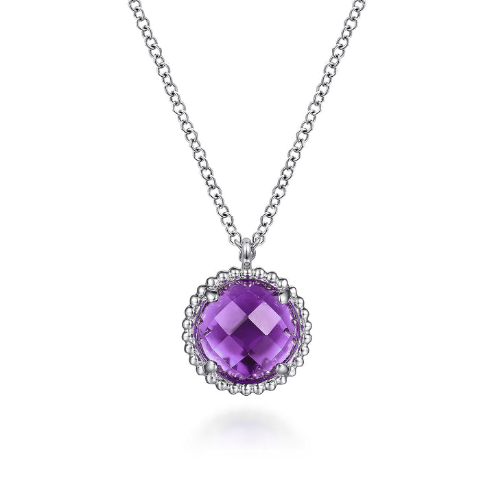 Gabriel & Co. NK6897SVJAM Sterling Silver Round Amethyst Pendant Necklace