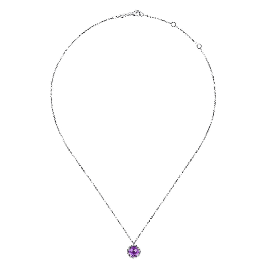 Gabriel & Co. NK6897SVJAM Sterling Silver Round Amethyst Pendant Necklace