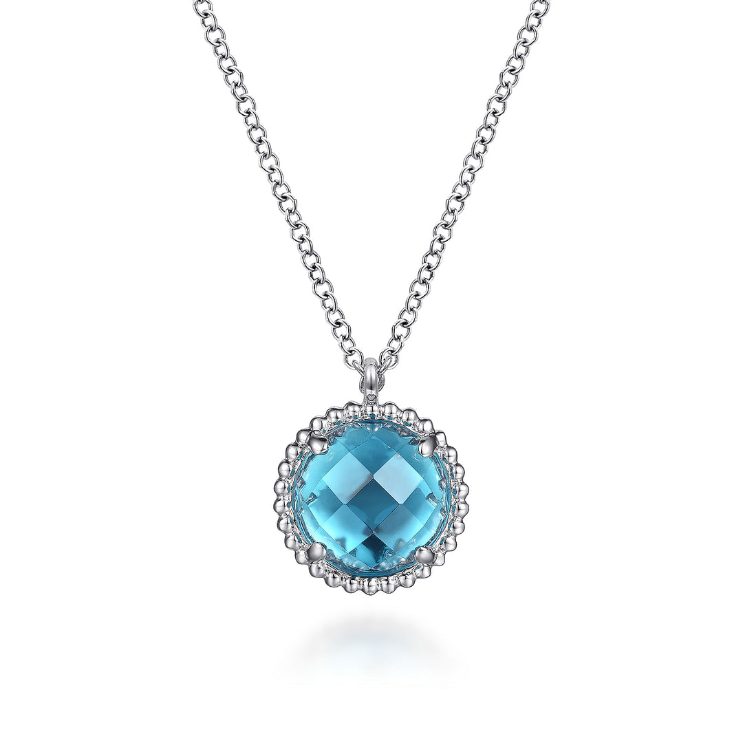 Gabriel & Co. NK6897SVJBT Sterling Silver Swiss Blue Topaz Center and Bujukan Frame Pendant Necklace