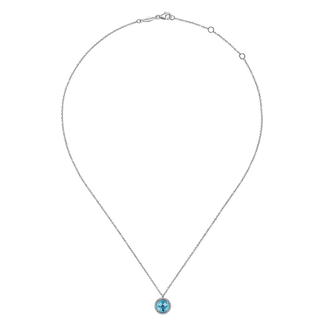 Gabriel & Co. NK6897SVJBT Sterling Silver Swiss Blue Topaz Center and Bujukan Frame Pendant Necklace