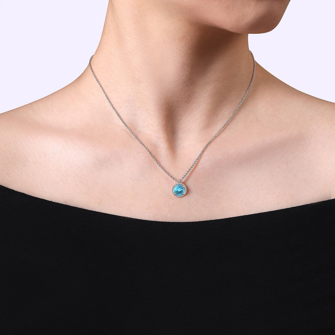 Gabriel & Co. NK6897SVJBT Sterling Silver Swiss Blue Topaz Center and Bujukan Frame Pendant Necklace